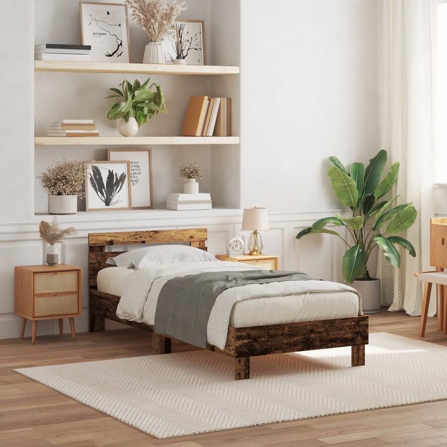 VidaXL Bed Frame met LED-verlichting Oude Hout 75x190 cm Engineered Wood