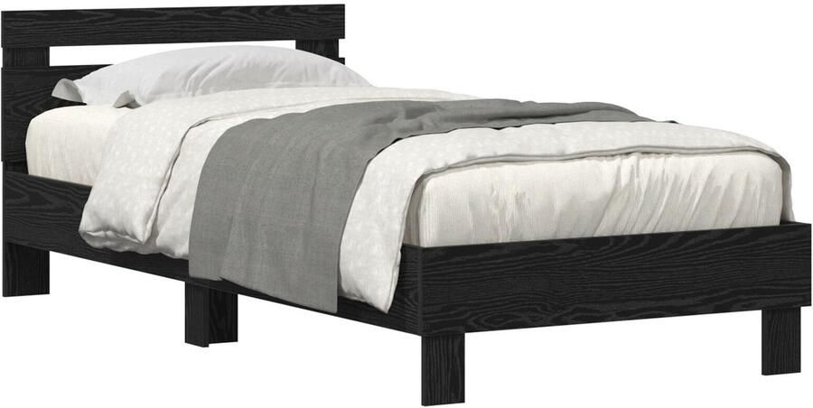 VidaXL Bed Frame met LED Verlichting Zwart Eiken 100x200 cm Engineered Hout