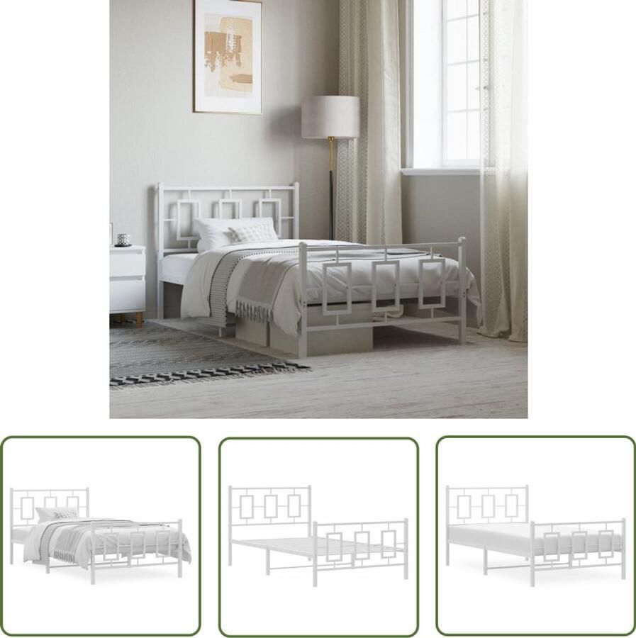 VidaXL Bedframe met hoofd- en voeteneinde metaal wit 100x200 cm Metalen Bedframe Bed Frame Staal Bedframe Wit Bedframe Boxspring Bed