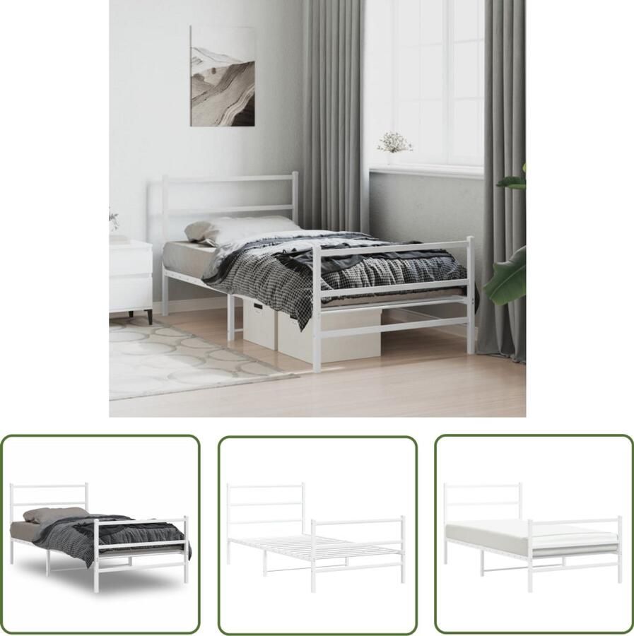 VidaXL Bedframe met hoofd- en voeteneinde metaal wit 100x200 cm Metalen Bedframe Bed Frame Staal Bedframe Wit Bedframe King Size Bedframe