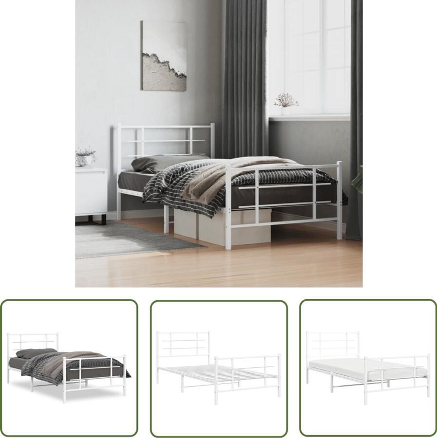 VidaXL Bedframe met hoofd- en voeteneinde metaal wit 107x203 cm Metalen Bedframe Bed Frame Staal Bedframe Wit Bedframe Compact Bedframe