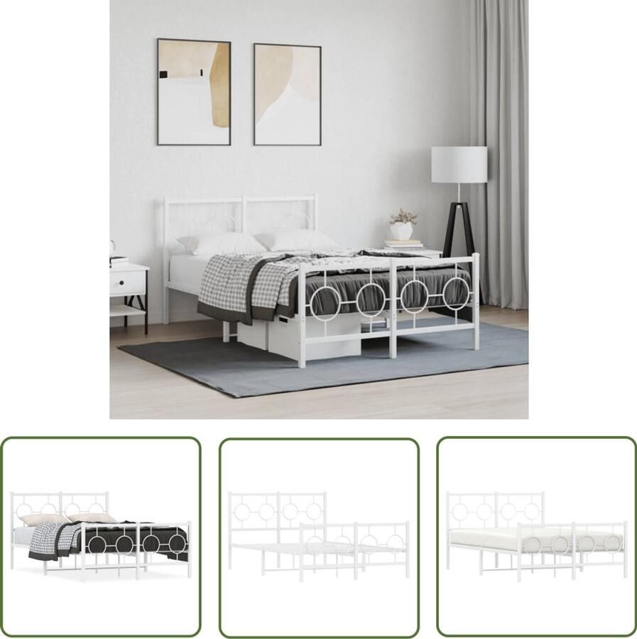 VidaXL Bed Frame Metalen Bedframe met hoofd- en voeteneinde metaal wit 120 x 190 cm Wit Bedframe Staal Bedframe King Size Bedframe
