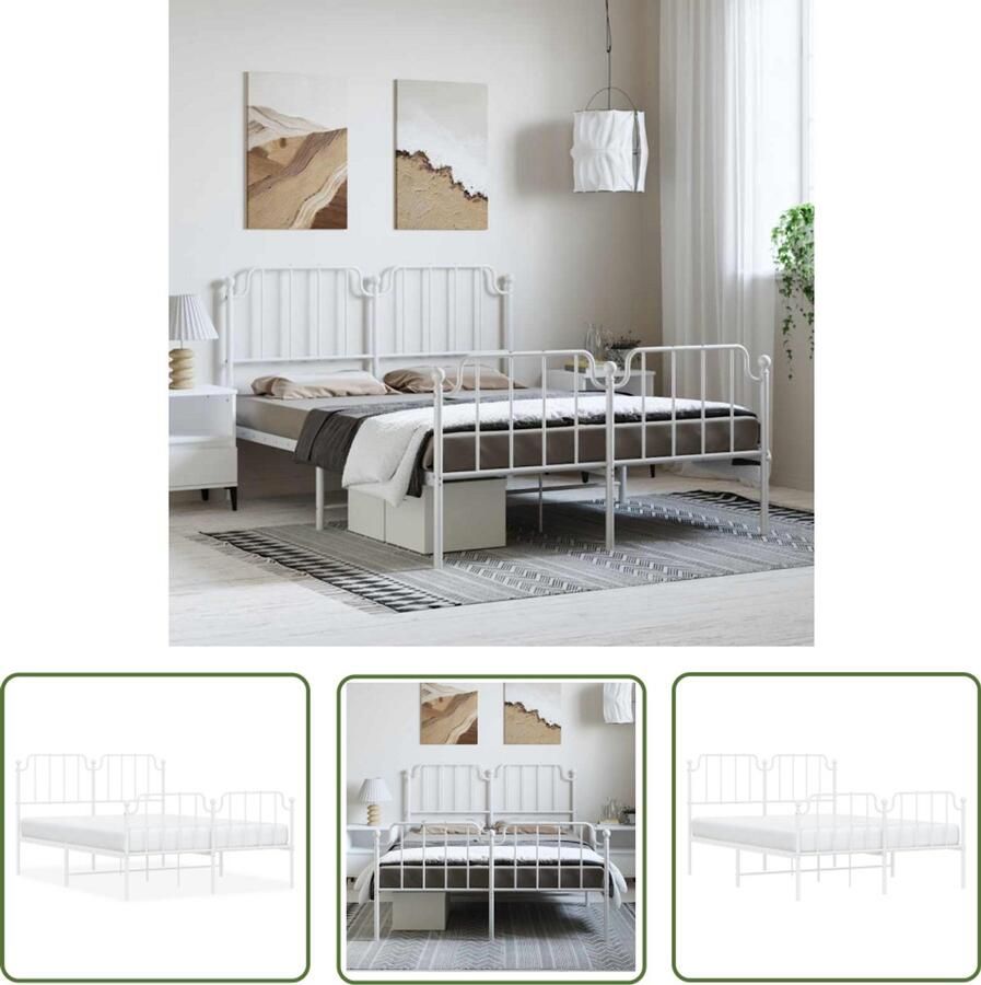 VidaXL Bedframe met hoofd- en voeteneinde metaal wit 135x190 cm Metalen Bedframe Bed Frame Staal Bedframe Wit Bedframe King Size Bedframe