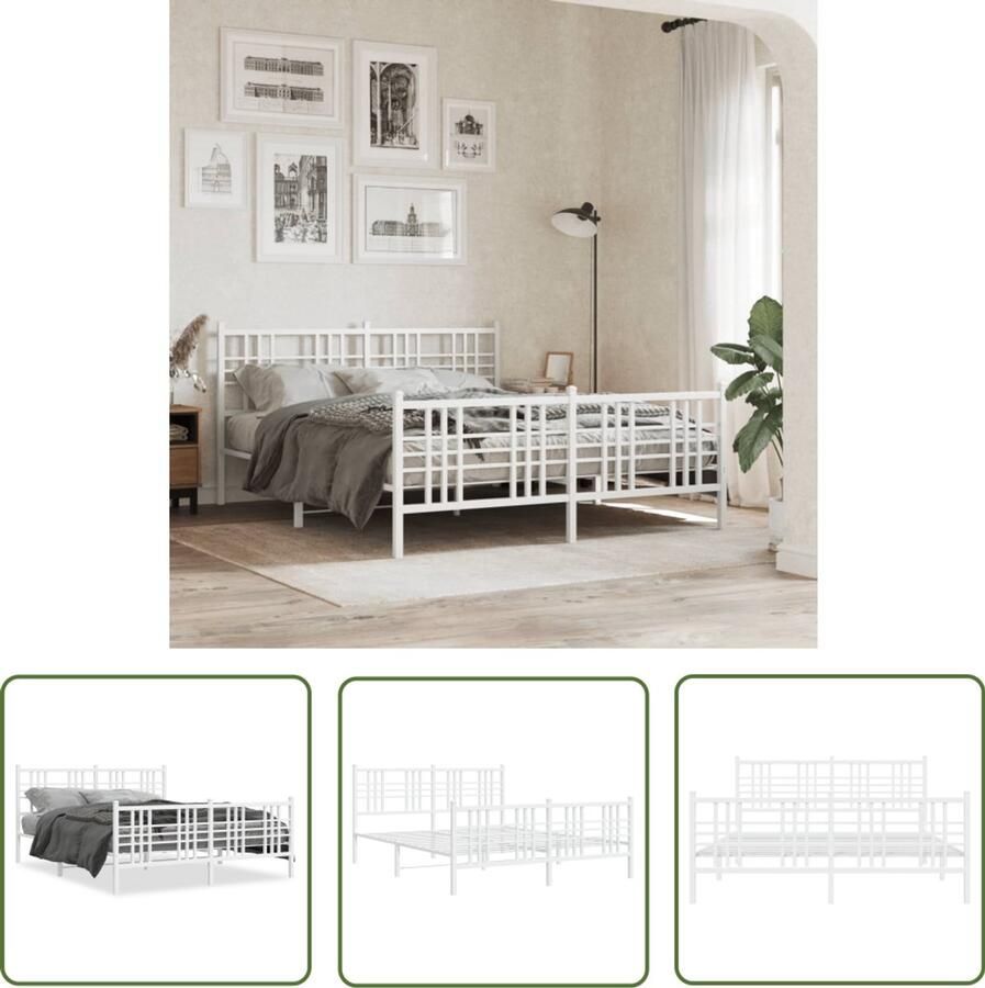 VidaXL Bed Frame Metalen Bedframe met hoofd- en voeteneinde metaal wit 150x200 cm Wit Bedframe Staal Bedframe King Size Bedframe