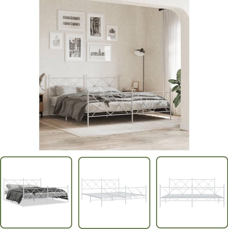 VidaXL Bedframe met hoofd- en voeteneinde metaal wit 180x200 cm Metalen Bedframe Bed Frame Wit Bedframe King Size Bedframe Boxspring Bedframe