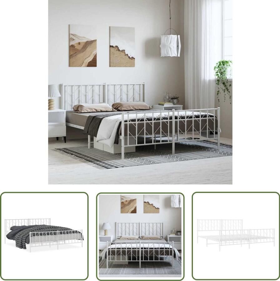 VidaXL Bedframe met hoofd- en voeteneinde metaal wit 193x203 cm Metalen Bedframe Bed Frame Houten Bedframe King Size Bed Tweepersoonsbed