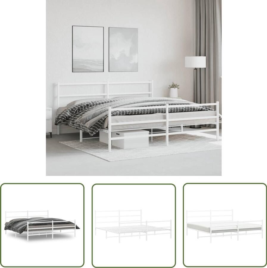 VidaXL Bedframe met hoofd- en voeteneinde metaal wit 193x203 cm Metalen Bedframe Bed Frame Staal Bedframe Wit Bedframe King Size Bedframe