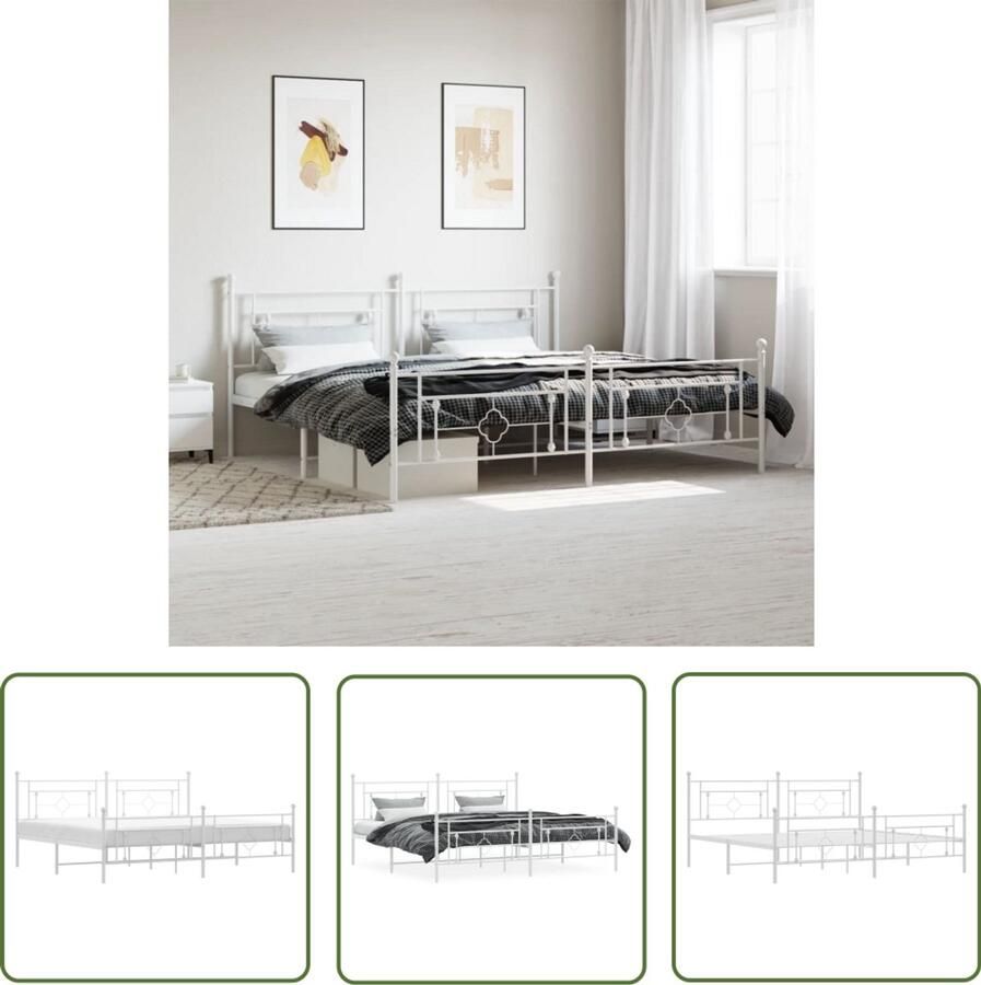 VidaXL Bedframe met hoofd- en voeteneinde metaal wit 200x200 cm Metalen Bedframe Bed Frame Boxspring Frame Slaapcomfort Staal Bedframe
