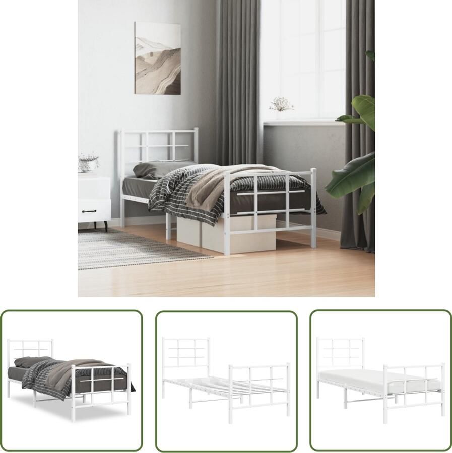 VidaXL Bedframe met hoofd- en voeteneinde metaal wit 75x190 cm Metalen Bedframe Bed Frame Staal Bedframe Wit Bedframe King Size Bed