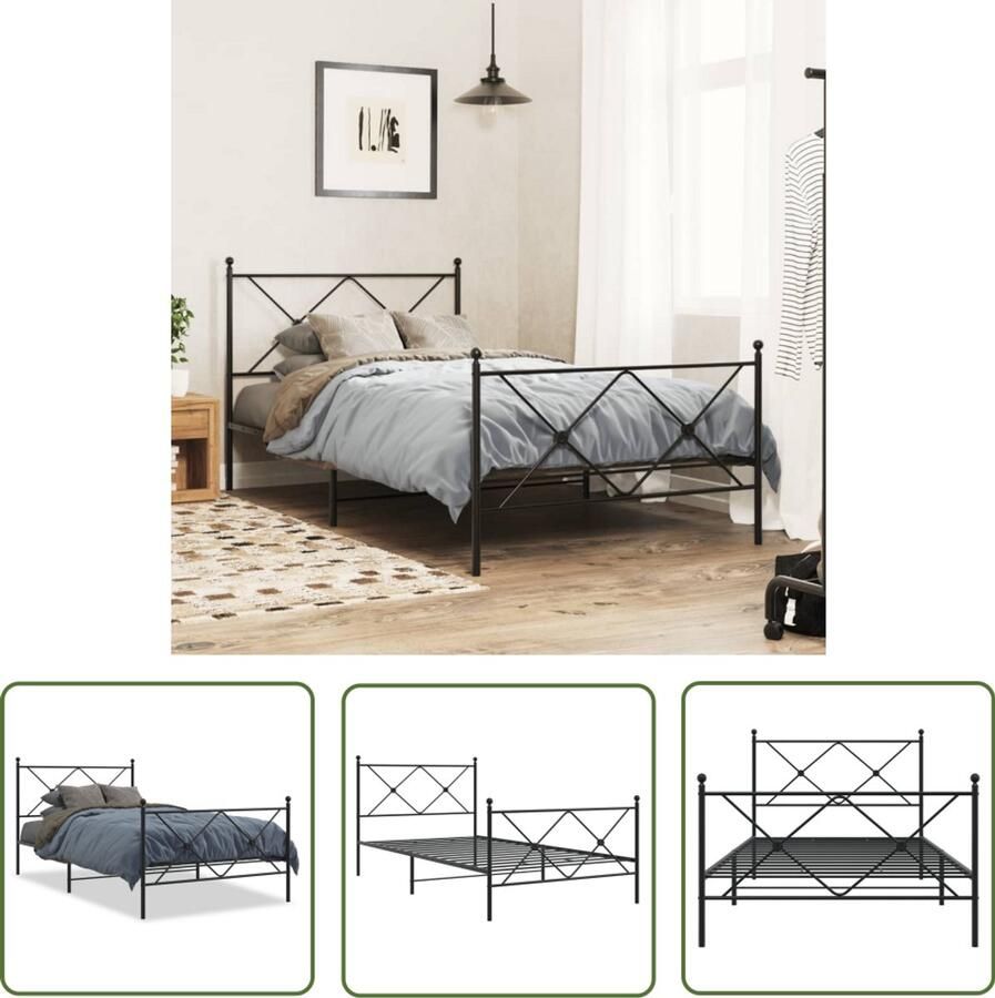 VidaXL Bed Frame Metalen Bedframe met hoofd- en voeteneinde metaal zwart 100x190 cm Staal Bedframe Zwart Bedframe King Size Bedframe