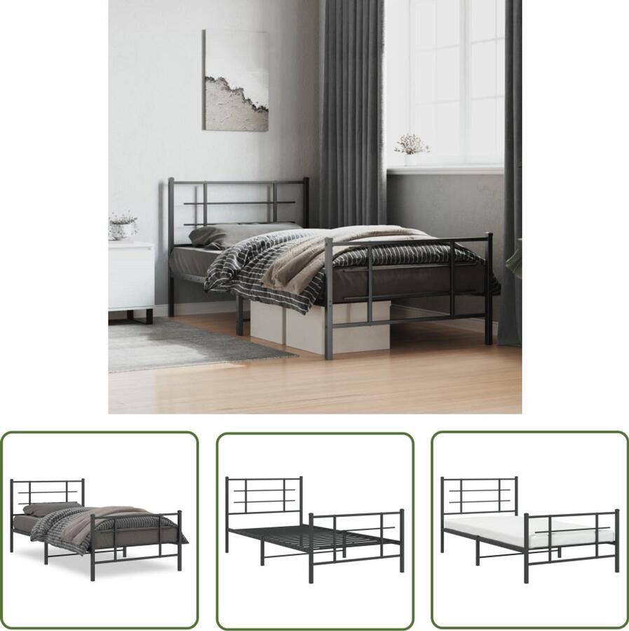VidaXL Bedframe met hoofd- en voeteneinde metaal zwart 107x203 cm Metalen Bedframe Bed Frame Staal Bedframe Zwart Bedframe King Size Bedframe