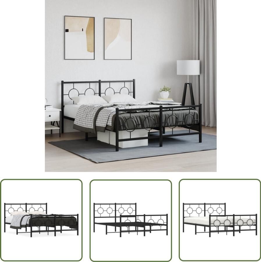 VidaXL Bedframe met hoofd- en voeteneinde metaal zwart 140x190 cm Metalen Bedframe Bed Frame Staal Bedframe Zwart Bedframe Tweepersoons Bedframe