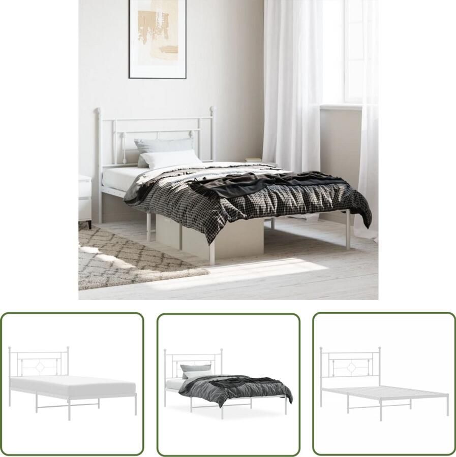 VidaXL Bedframe met hoofdbord metaal wit 107x203 cm Metalen Bedframe Bed Frame Wit Bedframe Staal Bedframe King Size Bedframe