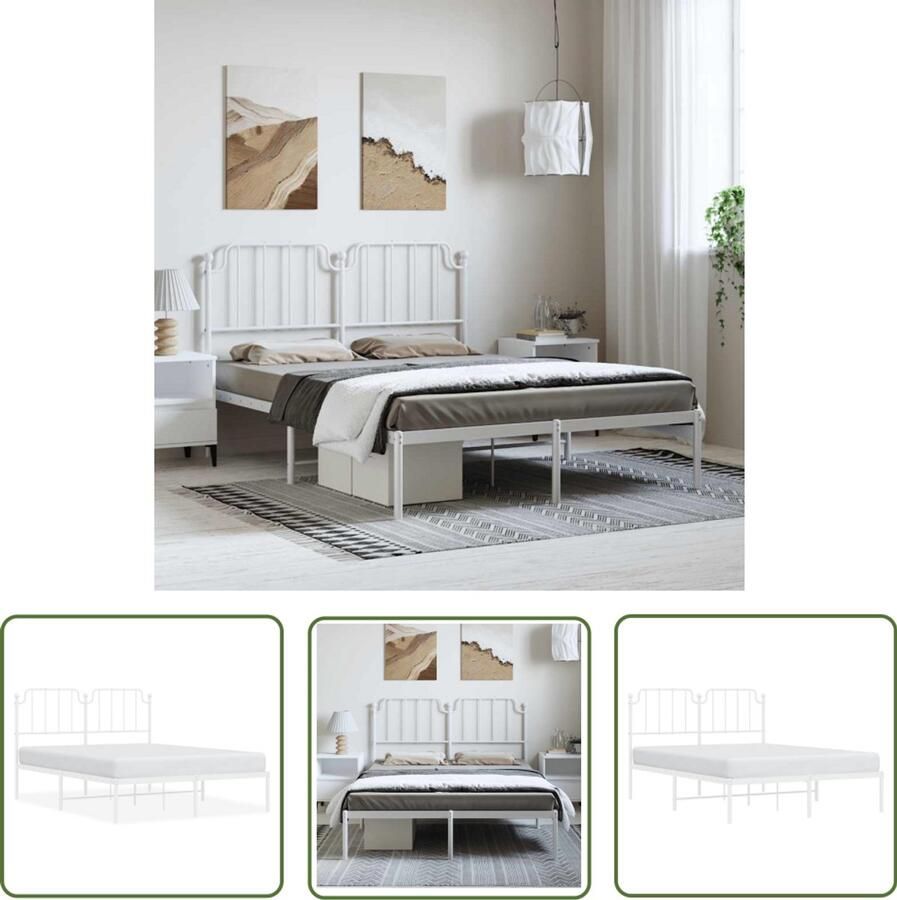VidaXL Bedframe met hoofdbord metaal wit 135x190 cm Metalen Bedframe Bed Frame Bed Met Hoofdbord Staal Bedframe Wit Bedframe