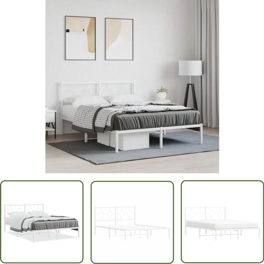 VidaXL Bedframe met hoofdbord metaal wit 140x190 cm Metalen Bedframe Bed Frame Bed Met Hoofdbord Wit Bedframe Staal Bedframe