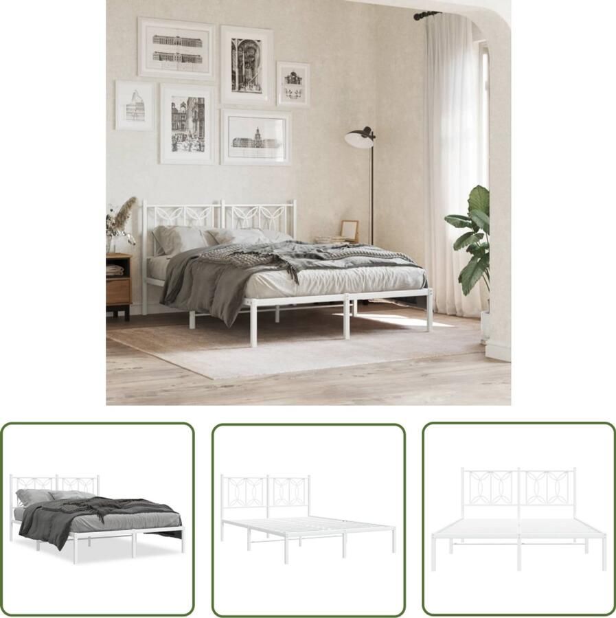 VidaXL Bedframe met hoofdbord metaal wit 140x200 cm Metalen Bedframe Bed Frame Bed Met Hoofdbord Witte Bed Slaapkamers