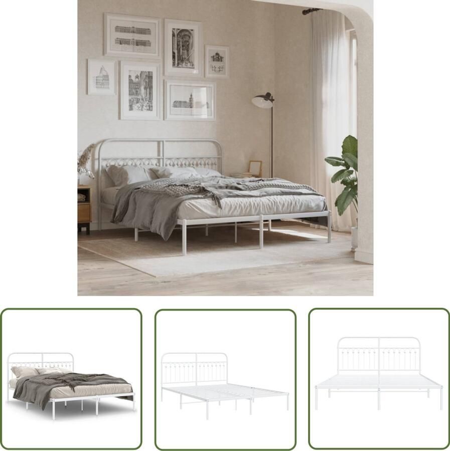 VidaXL Bed Frame Metalen Bedframe met hoofdbord metaal wit 150x200 cm Bed Met Hoofdbord Wit Bedframe Staal Bedframe