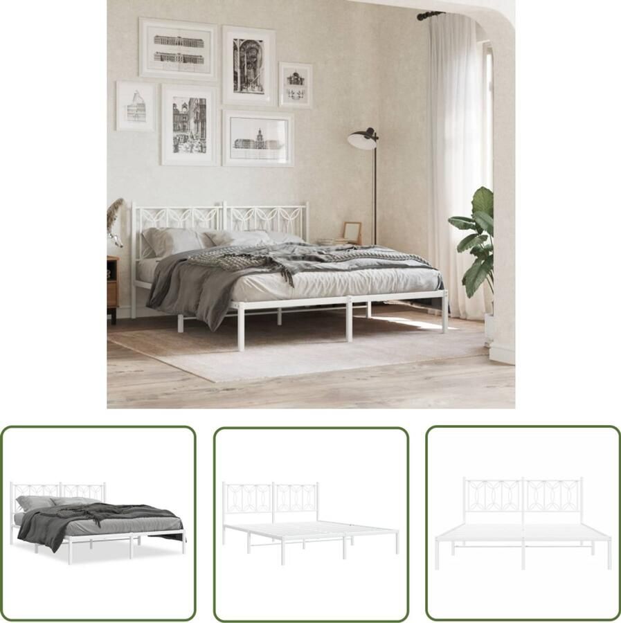 VidaXL Bed Frame Metalen Bedframe met hoofdbord metaal wit 160x200 cm Bed Met Hoofdbord Wit Bedframe Modern Bedframe