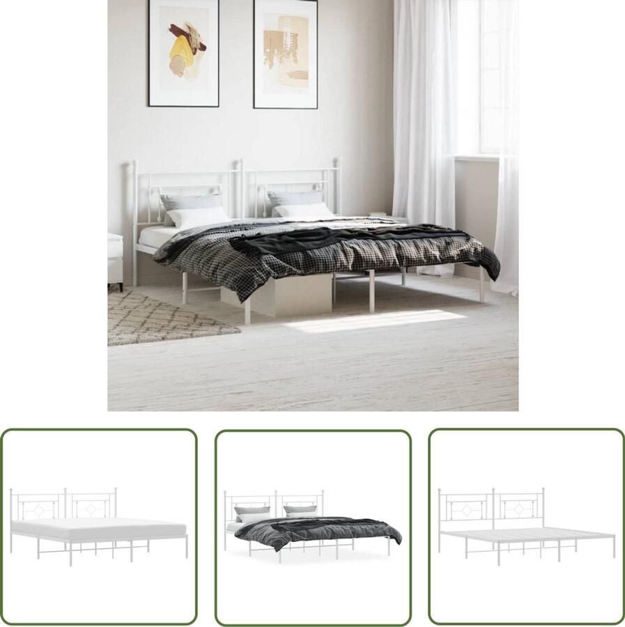 VidaXL Bedframe met hoofdbord metaal wit 180x200 cm Metalen Bedframe Bed Frame Wit Bedframe King Size Bed Boxspring Bed