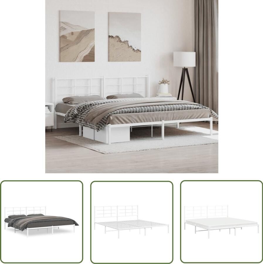 VidaXL Bedframe met hoofdbord metaal wit 193x203 cm Metalen Bedframe Bed Frame Hoofdbord Staal Bedframe Witte Bedbank