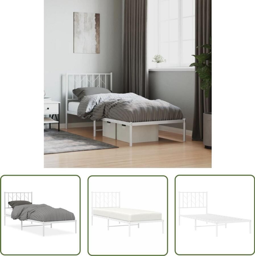VidaXL Bedframe met hoofdbord metaal wit 80x200 cm Metalen Bedframe Bed Frame Wit Bedframe Enkel Bed Slaapkamervloerisolatie