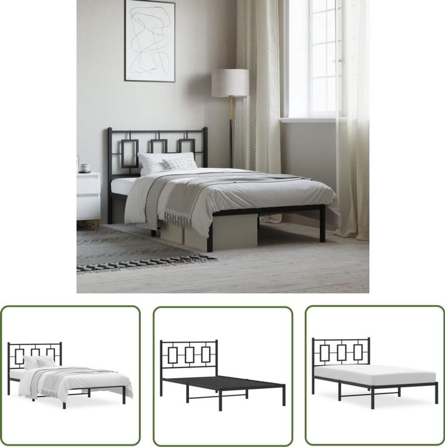 VidaXL Bedframe met hoofdbord metaal zwart 100x190 cm Metalen Bedframe Bed Frame Staal Bedframe Zwart Bedframe King Size Bedframe