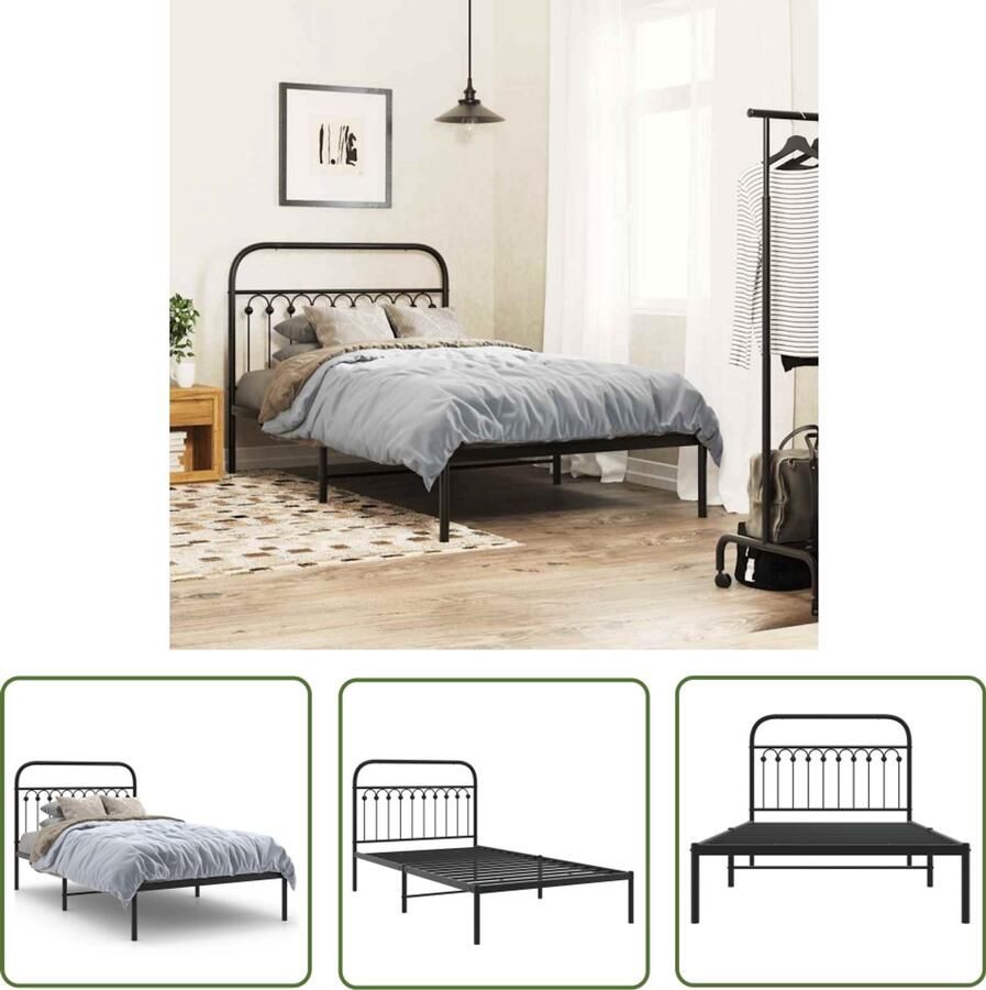 VidaXL Bedframe met hoofdbord metaal zwart 107x203 cm Metalen Bedframe Bed Frame Zwart Bedframe Staal Bedframe King Size Bed