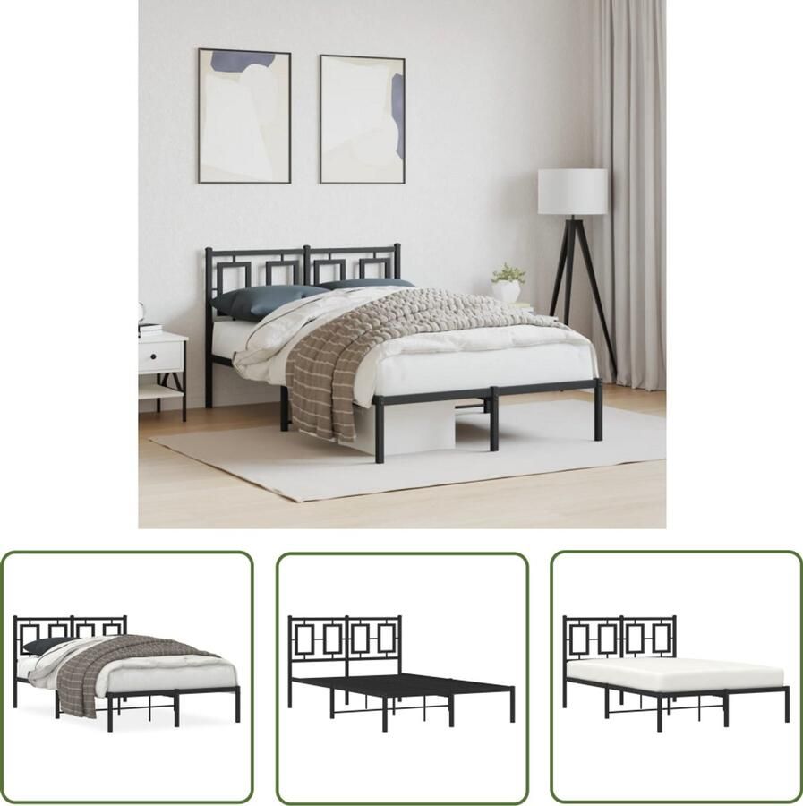 VidaXL Bedframe met hoofdbord metaal zwart 120x200 cm Metalen Bedframe Bed Frame Staal Bedframe Zwart Bedframe King Size Bedframe