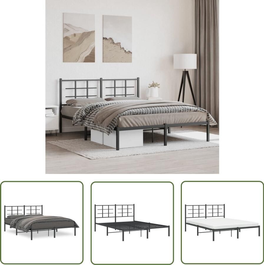 VidaXL Bedframe met hoofdbord metaal zwart 160x200 cm Metalen Bedframe Bed Frame Boxspring Frame Hoofdbord Staal Bedframe