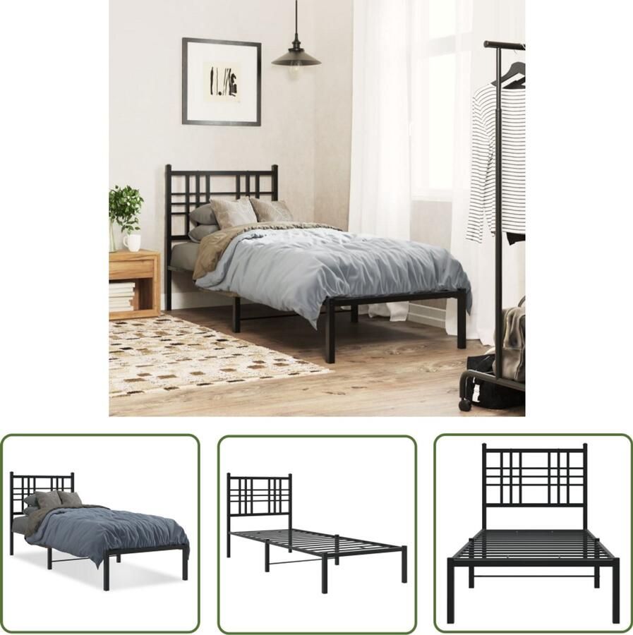 VidaXL Bedframe met hoofdbord metaal zwart 75x190 cm Metalen Bedframe Bed Frame Hoofdbord Zwart Bedframe Staal Bedframe
