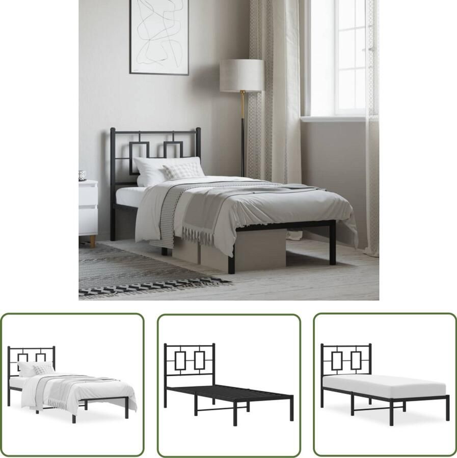 VidaXL Bed Frame Metalen Bedframe met hoofdbord metaal zwart 80x200 cm Boxspring Frame Slaapcomfort Hoofdbord