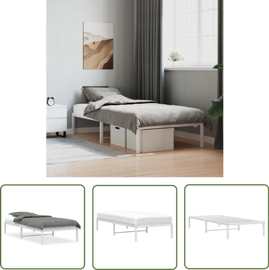 VidaXL Bedframe metaal wit 90x200 cm Metalen Bedframe Bed Frame Wit Bedframe Staal Bedframe King Size Bed