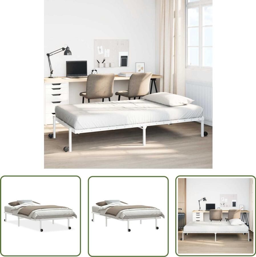 VidaXL Bed Frame Opvouwbaar Bedframe zonder matras opvouwbaar 100x200 cm staal wit Staal Bedframe Wit Bedframe Klein Bedframe