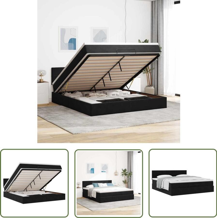 VidaXL Bed Frame Ottoman Bed Ottoman bed met matras 160x200cm fluweel zwart Boxspring Tweepersoonsbed Velvet Bed