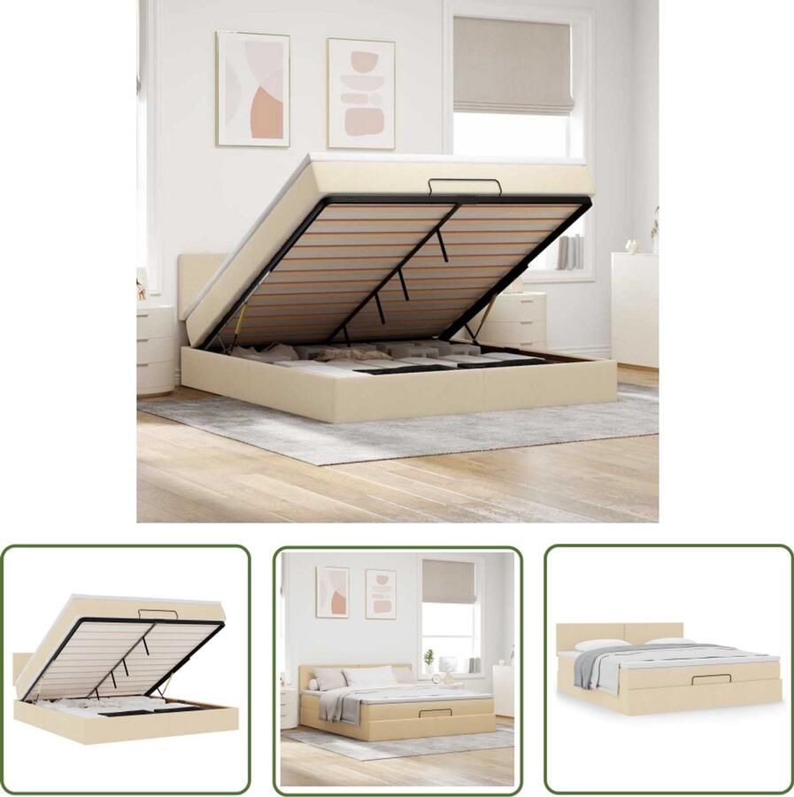 VidaXL Bed Frame Ottoman Bed Ottoman bed met matras 160x200cm stof crèmekleurig Boxspring Kruipruimte Bed Opslagbed