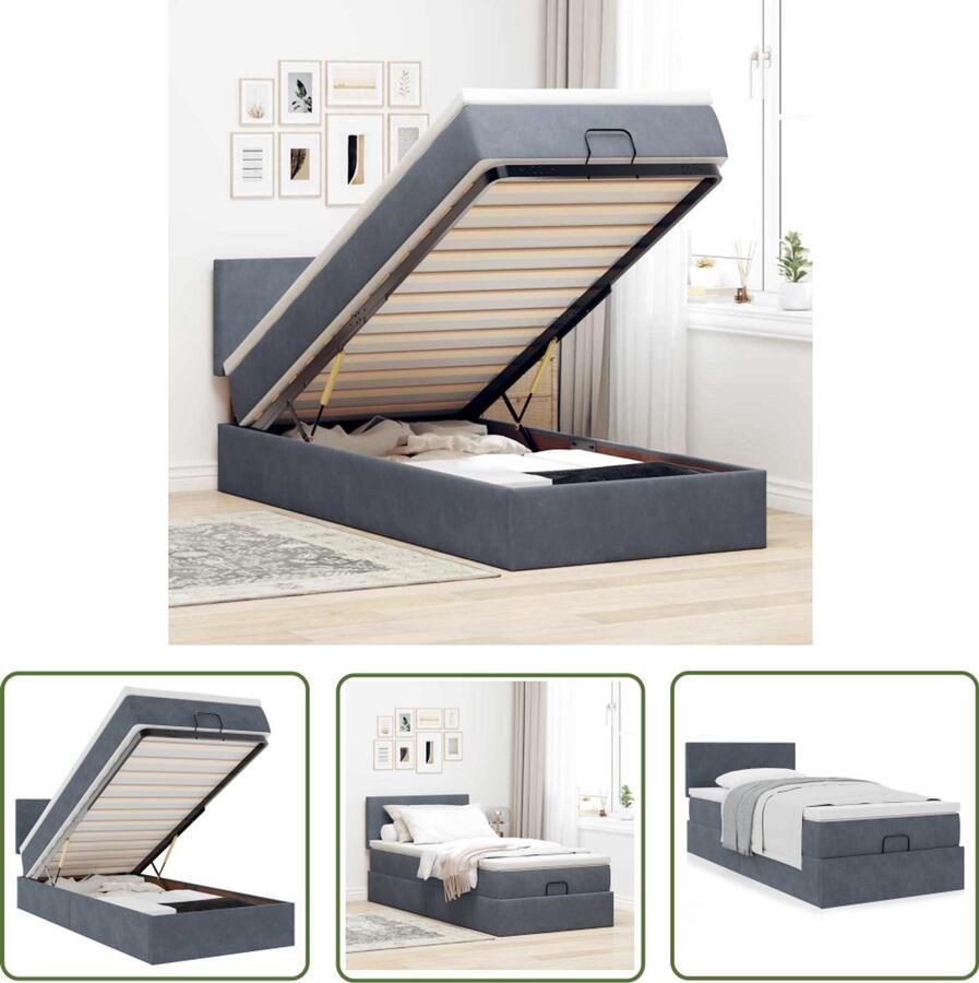 VidaXL Bed Frame Ottoman Bed Ottoman bed met matras 90x190cm fluweel donkergrijs Boxspring Bed Tweepersoons Bed Donkere Kleuren