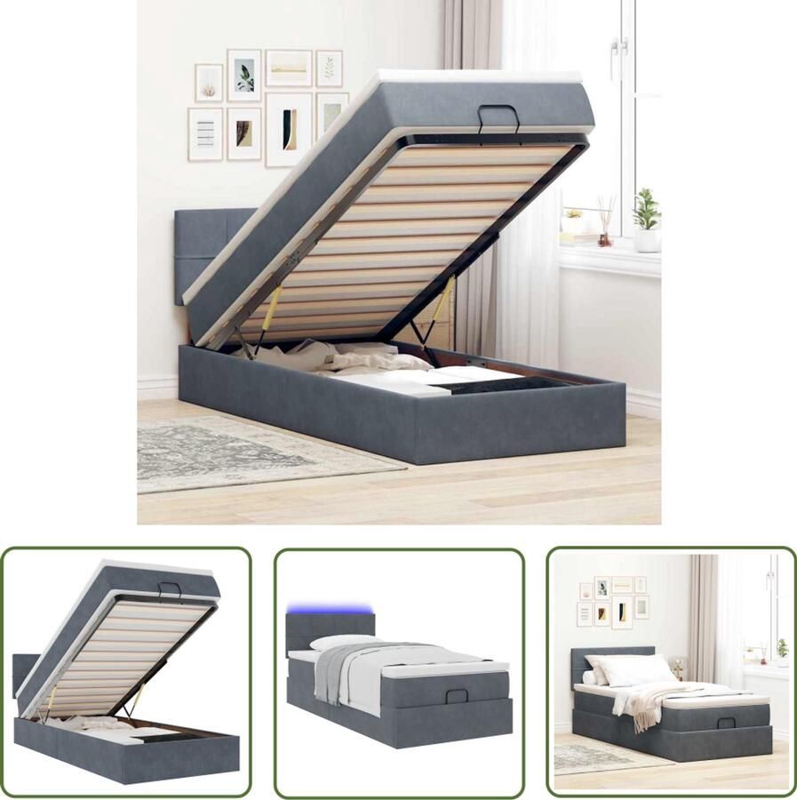 VidaXL Bed Frame Ottoman Bed Ottoman bed met matras en LED's 90x190cm fluweel donkergrijs Boxspring Bed Tweepersoonsbed Velvet Bed