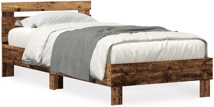 VidaXL Bed Frame met LED Lichten Oud Hout 90x200 cm Ge-engineerd Hout - Foto 3