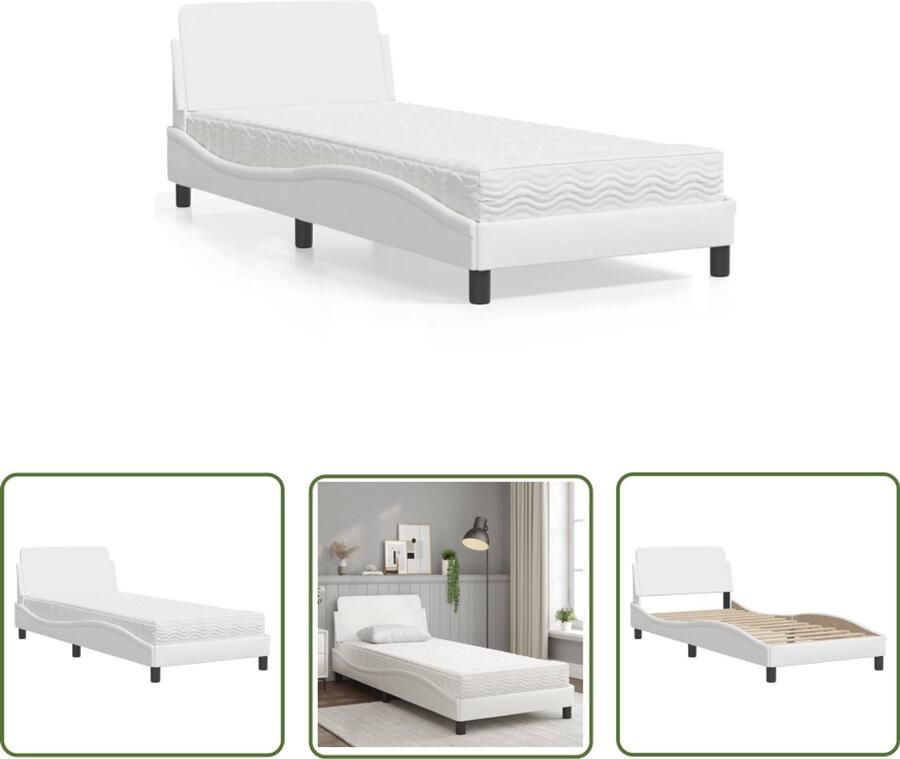 VidaXL Bed Frame Slaapcomfort Bed met matras Dover kunstleer wit 90x200 cm Kunstleder Bed Tweepersoonsbed Boxspring