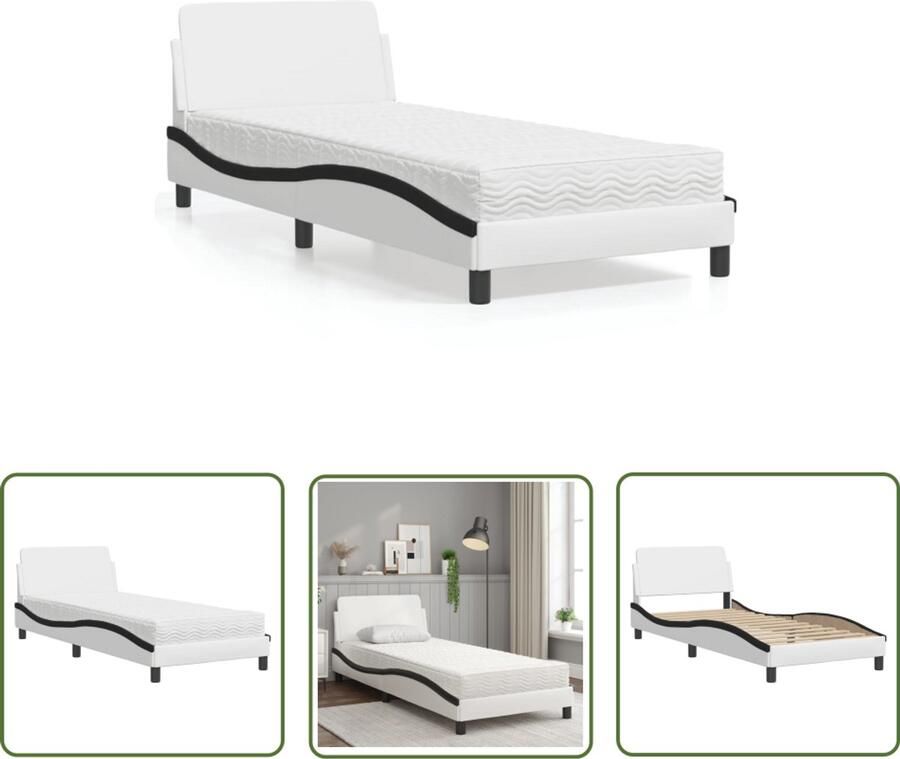 VidaXL Bed Frame Slaapcomfort Bed met matras Dover kunstleer wit en zwart 90x190 cm Boxspring Kunstleder Bed Tweepersoonsbed
