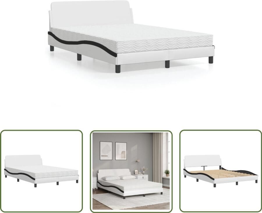 VidaXL Bed Frame Slaapcomfort Bed met matras Dover kunstleer zwart en wit 120x200 cm Boxspring Tweepersoonsbed King Size Bed