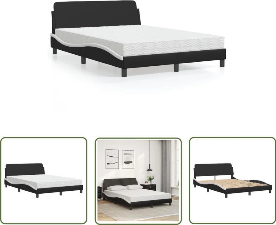 VidaXL Bed met matras Dover kunstleer zwart en wit 120x200 cm Slaapcomfort Bed Frame Boxspring Tweepersoonsbed King Size Bed - Foto 2