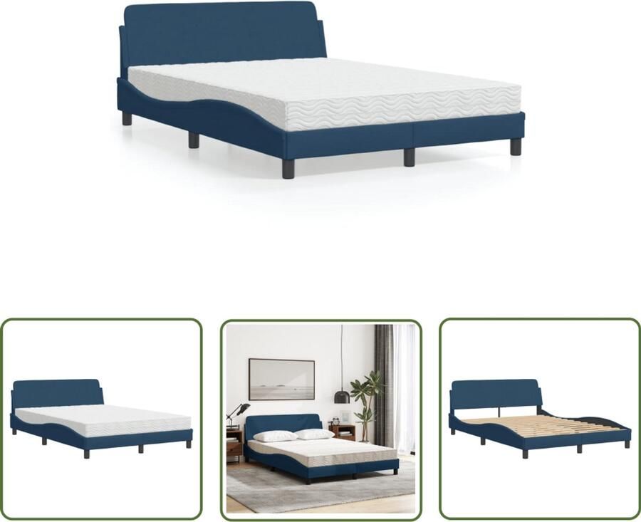 VidaXL Bed met matras Dover stof blauw 120x200 cm Slaapcomfort Bed Frame Boxspring Tweepersoonsbed Blauwe Bedden