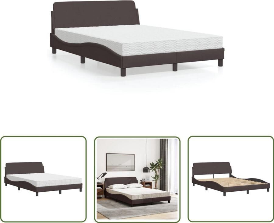 VidaXL Bed Frame Slaapcomfort Bed met matras Dover stof donkerbruin 140x200 cm Boxspring Tweepersoonsbed Donkere Kleuren