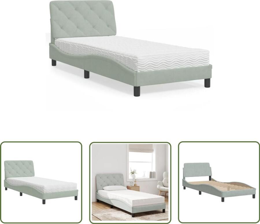 VidaXL Bed Frame Slaapcomfort Bed met matras fluweel lichtgrijs 90x190 cm Fluweel Bed King Size Bed Tweepersoonsbed