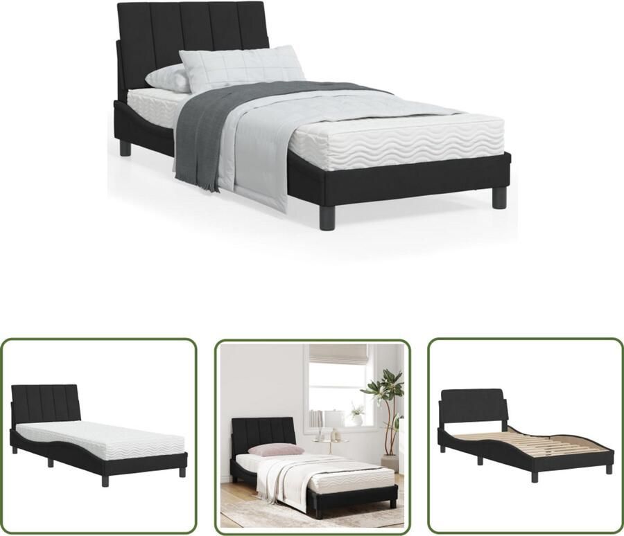 VidaXL Bed Frame Slaapcomfort Bed met matras Hanko fluweel zwart 90x200 cm Boxspring Tweepersoonsbed King Size Bed