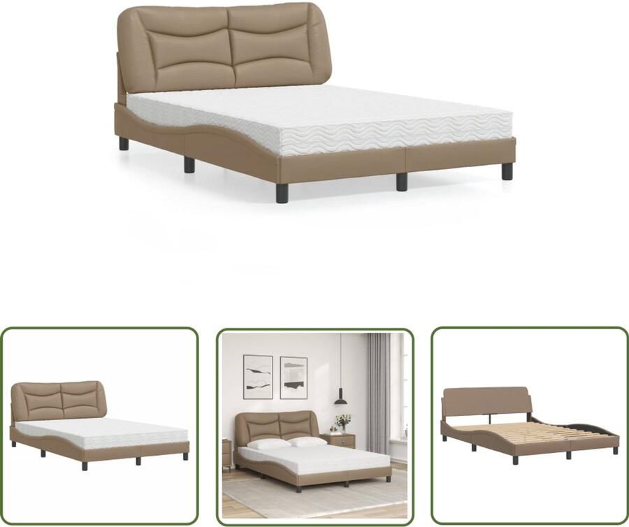 VidaXL Bed Frame Slaapcomfort Bed met matras Hvar kunstleer cappuccinokleurig 120x200 cm Boxspring Kapstok Bruine Bank