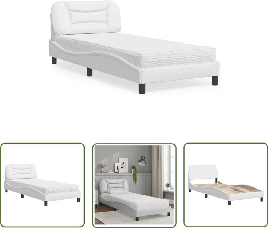 VidaXL Bed Frame Slaapcomfort Bed met matras Hvar kunstleer wit 80x200 cm Kunstleder Bed Tweepersoonsbed Boxspring Bed