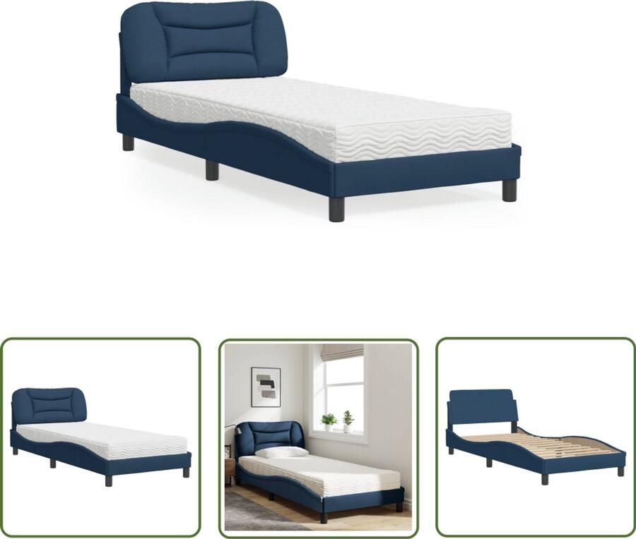 VidaXL Bed Frame Slaapcomfort Bed met matras Hvar stof blauw 80x200 cm Boxspring Tweepersoonsbed King Size Bed