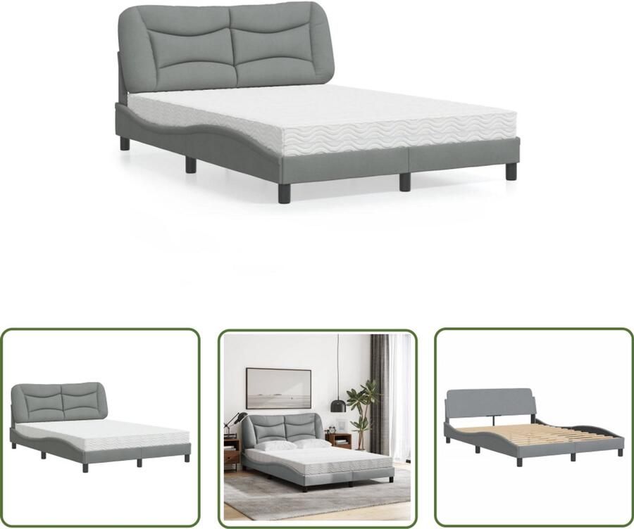 VidaXL Bed Frame Slaapcomfort Bed met matras Hvar stof lichtgrijs 140x190 cm Boxspring Tweepersoonsbed Nachtmeubilair